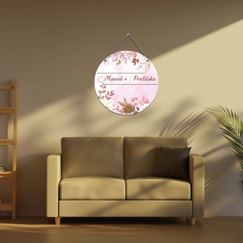 Personalized Couple Name Floral Name Plate For Home Entrance  Ideal Griha Pravesh & Festive Gifting | New Home Wall Decoration   Anniversary & Birthday Decor Items